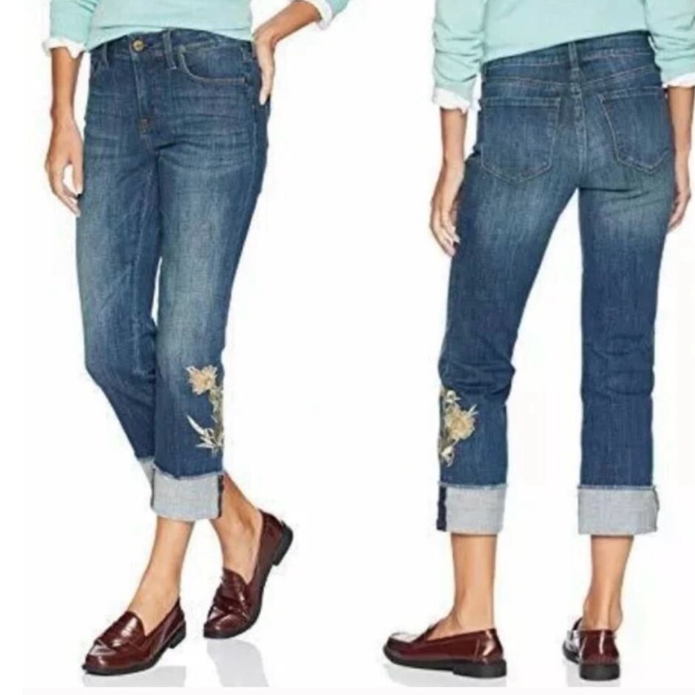 Not Your Daughters Jeans NYDJ Marilyn Ankle Embroidered Cropped Cuffed Jean 14